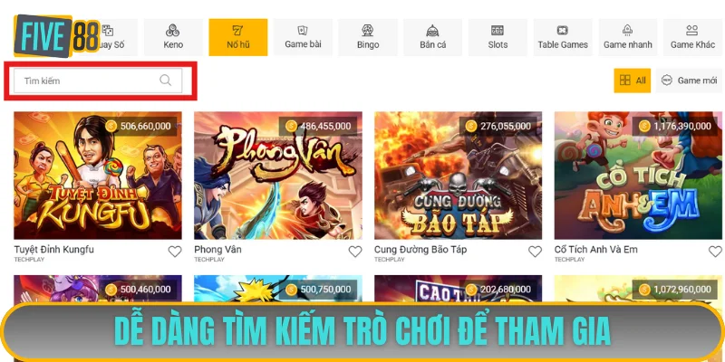 Dễ dàng tìm kiếm trò chơi để tham gia
